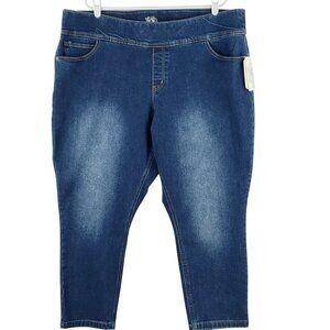 NWT One World Women's Pull-on Navy Denim Crop Jeggings Size 3X Stretch High Rise